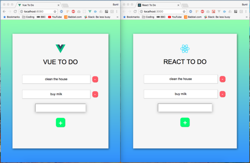 I created the same app in React and Vue. Here are the differences.