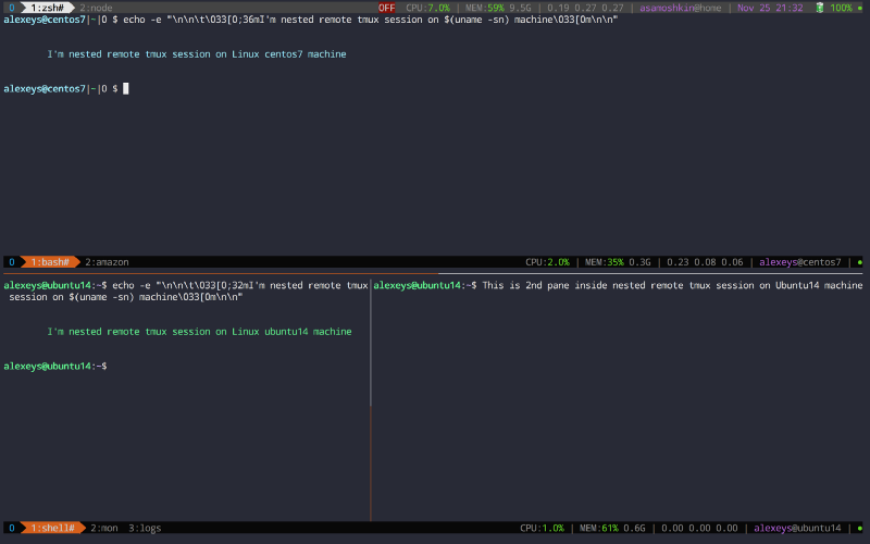 Tmux in practice: local and nested remote tmux sessions