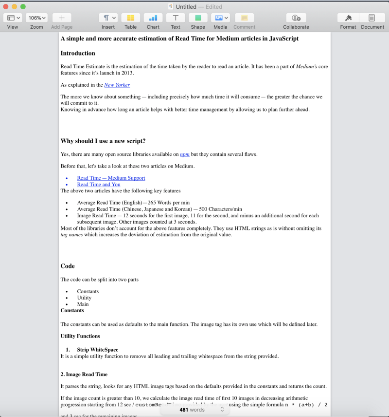 How to more accurately estimate read time for Medium articles in JavaScript
