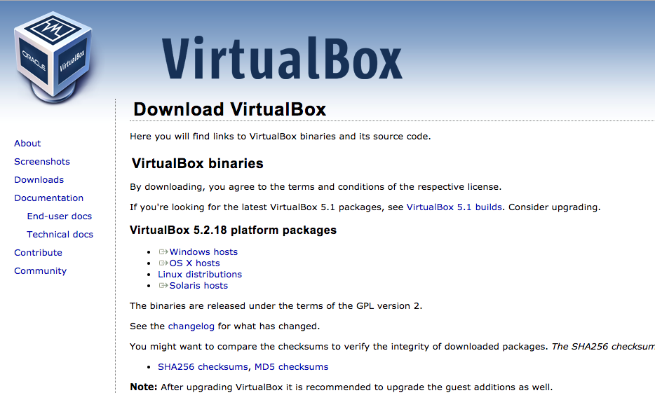 Web oficial de VirtualBox