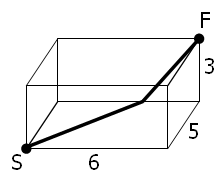 a diagram of a spider and fly's path from one corner of a cuboid room to the opposite corner